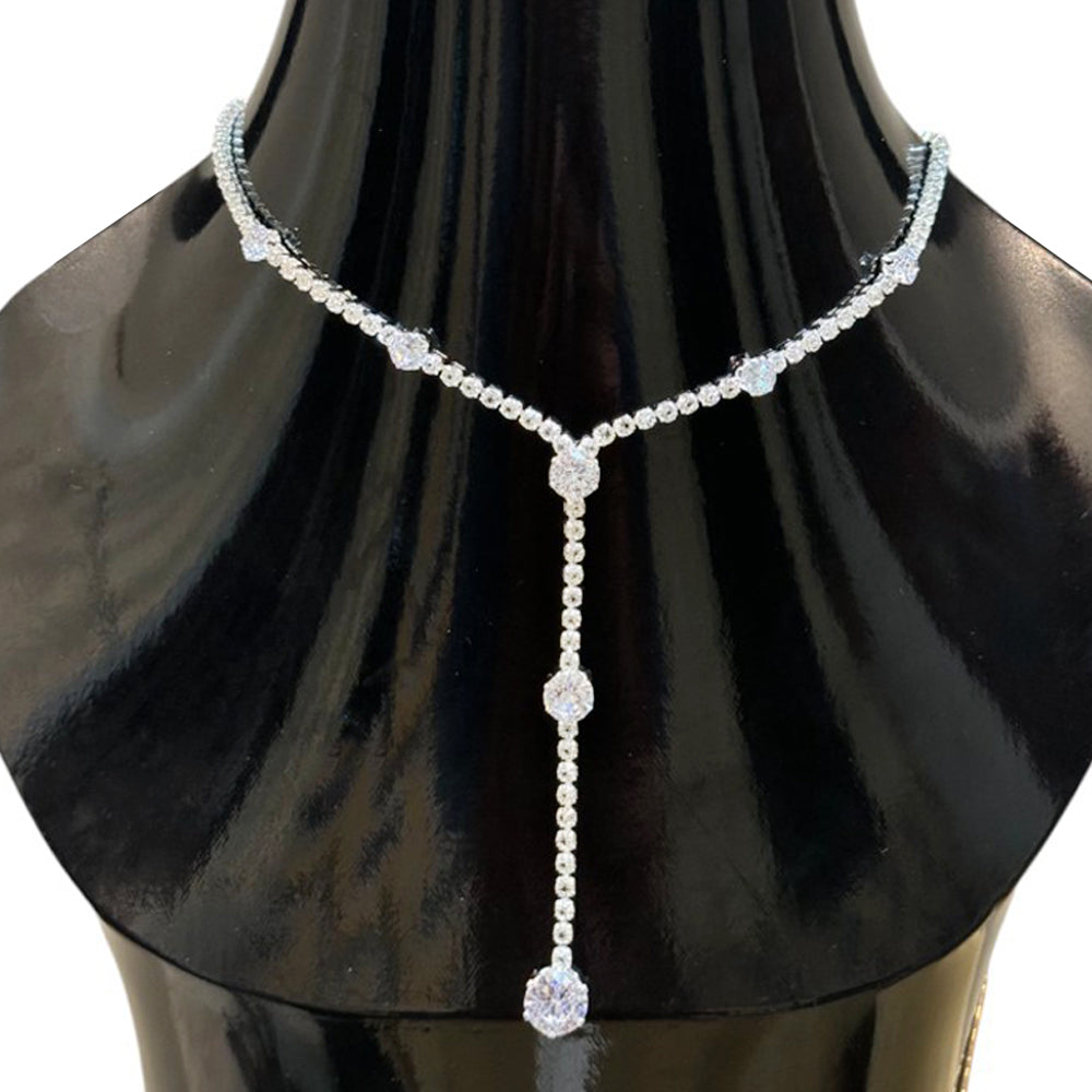 Elegant Silver Stones Necklace With Earrings